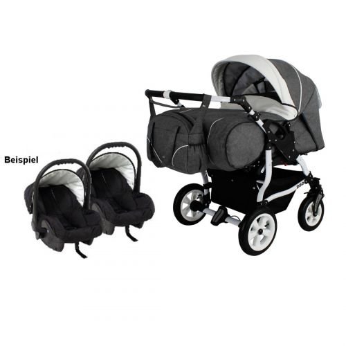 Adbor Duo Spezial Zwillingskinderwagen mit Babyschalen, Zwillingswagen, Zwillingsbuggy Farbe D-5 schwarz / weiss