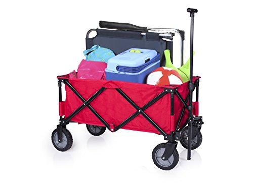 Campart Travel klappbarer Strandwagen/Bollerwagen – 70 Kilogramm Belastbarkeit – Rot mit Tasche, HC-0911