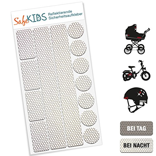 Motoking SafeKIDS Leuchtaufkleber, WEISS, 13 Stück für Kinderwagen Fahrrad Helm und mehr