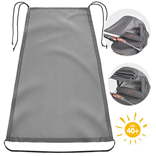 Zamboo Universal Sonnensegel für Kinderwagen Babywanne | flexibler Baby Sonnenschutz mit UV Schutz 40+ und Rollo-Funktion – Grau
