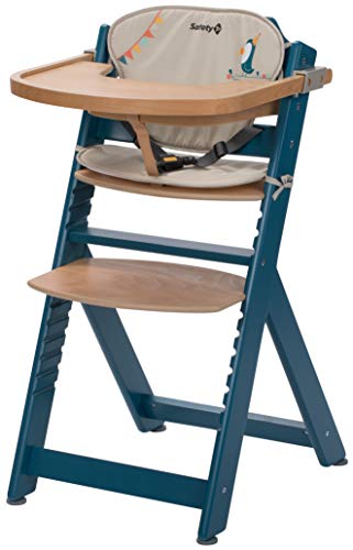 Safety 1st Timba, mitwachsender Hochstuhl aus massivem Buchenholz, inkl. passendem Sitzkissen & abnehmbarem Tisch, ab 6 Monate bis ca. 10 Jahre (max. 30 kg), petrol blue (blau)