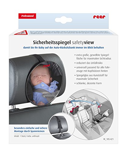 reer 8601 – Baby Rücksitzspiegel SafetyView für mehr Sicherheit im Auto, bruchsicher, ideal für Babyschalen und Reboarder-Kindersitze
