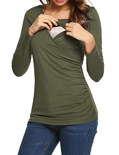UNibelle Damen Maternity Langarmshirt Stillshirt Umstandsshirt Stilltop Umstandstop, Armee Grün, XL