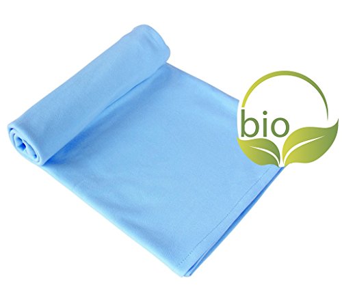 ByBoom® – Babydecke, Kuscheldecke, Erstlingsdecke, Sommerdecke, 70×100 cm; 100% BIO BAUMWOLLE, Farbe:Blau/Blau