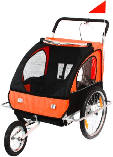 SAMAX Fahrradanhänger Jogger 2in1 Anhänger in –  Silver Frame, Orange (orange black)
