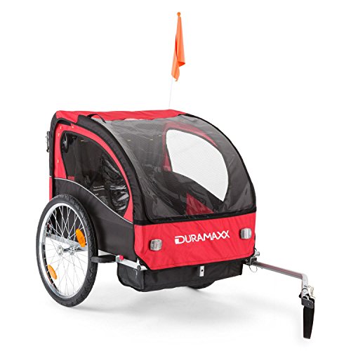 Duramaxx Trailer Swift • Kinderfahradanhänger • Kinderwagen • Fahrradanhänger • Babytrailer 2-Sitzer • 5-Punkt Sicherheitsgurten • Umwandlung in Joggermodell • 37,5 Liter Gepäckfach • rot