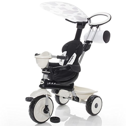 Zopa Kinderdreirad ZooGo – Kinderwagen Dreirad mit Elternlenkung und Ablagekorb – klappbares und abnehmbares Sonnendach, Sicherheitsgurte – für Kinder von 18 bis 72 Monaten – mitwachsend (Cow)