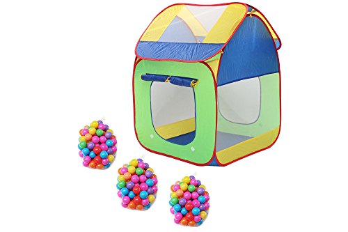 Clamaro 'Pop-Up' Bällebad Zelt mit 300 bunten Bällen (Bälle mit Ø 55 mm Durchmesser), Kinder Spielzelt 2 Netzfenstern, 2 Eingängen und einem abnehmbaren Zeltdach, Maße (L/B/H): 80 x 80 x 107 cm