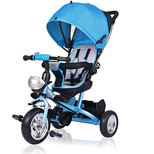 Dreirad Kinderdreirad Blau 5-Punkte Gurt abnehmbares Dach Kinderwagen Fahrrad Kinder 3in1 Buggy