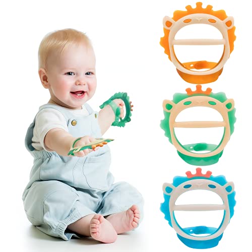 Baby Beißspielzeug für 0-6 und 6-12 Monate Beißringe 3er Pack für Kleinkinder, BPA-freies, umweltfreundliches ungiftiges Silikon, verstellbares Armband Kauen Natürliche Beißringe für Babys