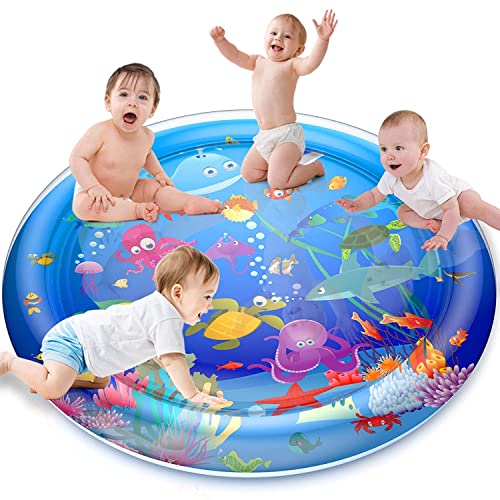 Wassermatte Baby,GOLDGE Wasserspielmatte Aufblasbare Bauchzeit Matte Aktivitätszentrum Babys Wasserspielmatte BPA-frei Geschenk für Kinder Mädchen Jungen (100x100cm）