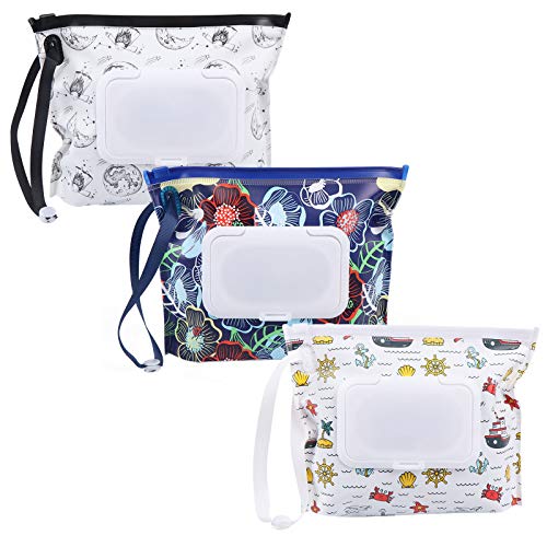 FADACAI 3 Stücke Wiederverwendbare Wet Wipe Pounch Reisebehälter für Baby-Feuchttücher, Feuchttücher-Tasche Tragbare Nachfüllbare Reinigungstücher Feuchttücher Spender für Babys