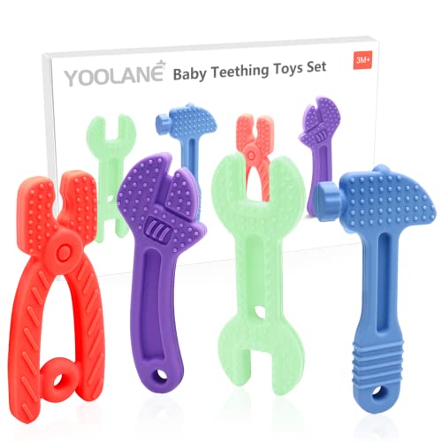 Yoolane Beißring für Babys – Beißringe, Beissring, Beißspielzeug, Zahnungshilfe aus Silikon – Baby Zahnen Spielzeug ab 3-24 Monaten Jungen Mädchen, Lebensmittelecht & BPA-frei (4 Stück)