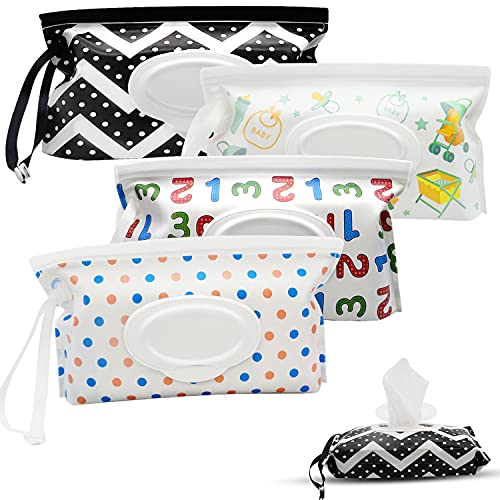 4 Stücke Wiederverwendbare Wet Wipe Pounch Reisebehälter für Baby-Feuchttücher, Feuchttücher-Tasche Tragbare Nachfüllbare Reinigungstücher Feuchttücher Spender für Babys