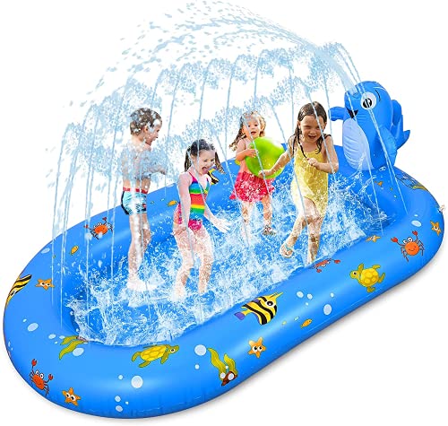 Faburo Splash Pool Sprinkler pool Planschbecken Aufblasbare Wasserspielmatte 170x103x65cm Wassergefüllte Pool für Kinder Baby Rasen im Freien