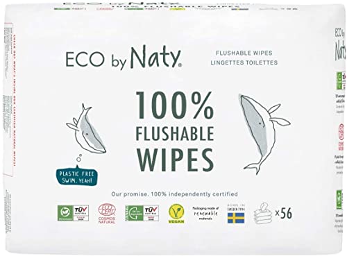 Eco by Naty Spülbare Baby Feuchttücher – 100% Wasser kompostierbare und pflanzliche Tücher, chemikalienfreie und hypoallergene Babytücher, sicher für empfindliche Babyhaut (3 x 56 | 168 Stück)