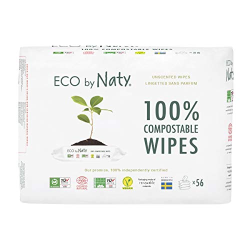 Eco by Naty Parfümfreie Baby Feuchttücher – 100 % kompostierbare und pflanzliche Tücher, gut für Babys und die empfindliche Haut von Neugeborenen (3 x 56 | 168 Stück)