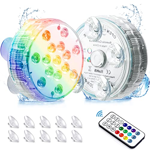 Whirlpool-Lichter, Teich Lichter Wasserdicht mit 15 LED-Perlen, 16 Farben mit RF-Fernbedienung mit Magnet- und Saugnäpfen Tauchbares LED-Licht für Lazy Spa-Pool (2)