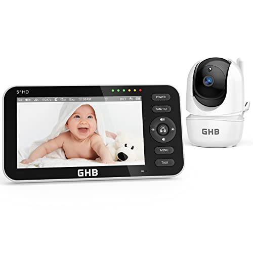 GHB Babyphone mit Kamera 5 Zoll 720 HD IPS-Display Babyphone Kamera VOX-Modus Gegensprechen Nachtsicht Temperaturanzeige Modell 2023