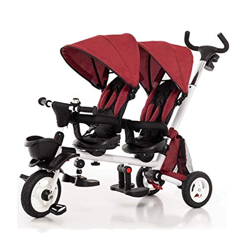 Kinder-Dreirad, zusammenklappbarer Baby-Zwillings-Trolley-Kinderwagen (Color : Purple) (Red A)